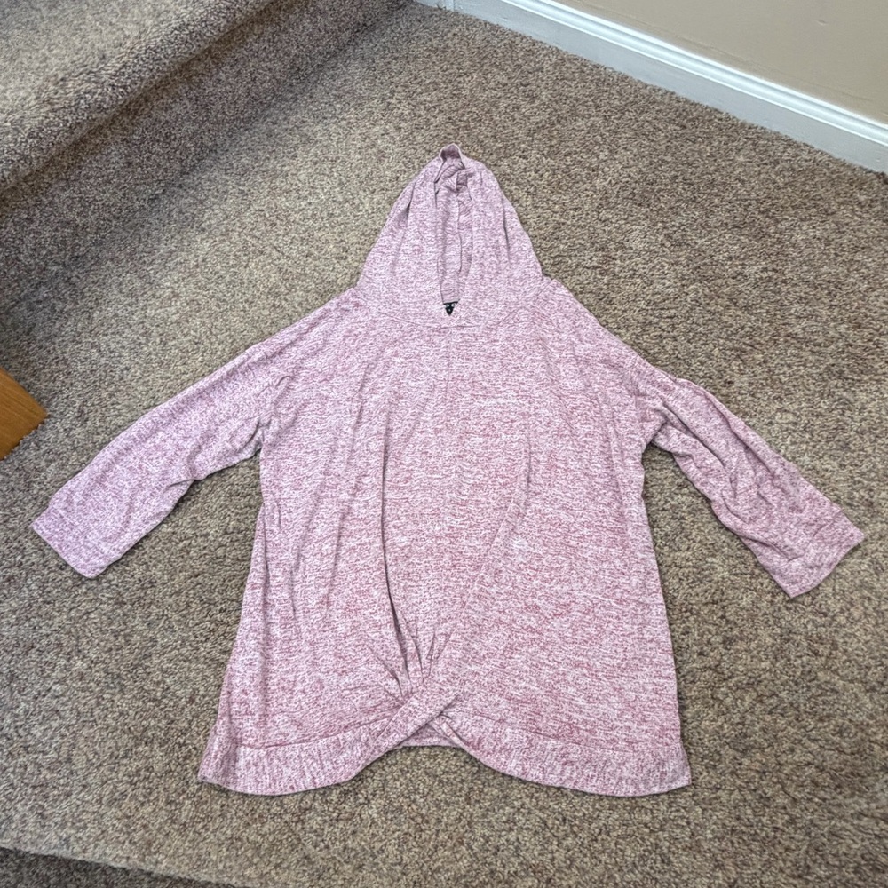 EUC - Poof New York - Pink Hooded 3/4 Sleeve Top - Woman's Small